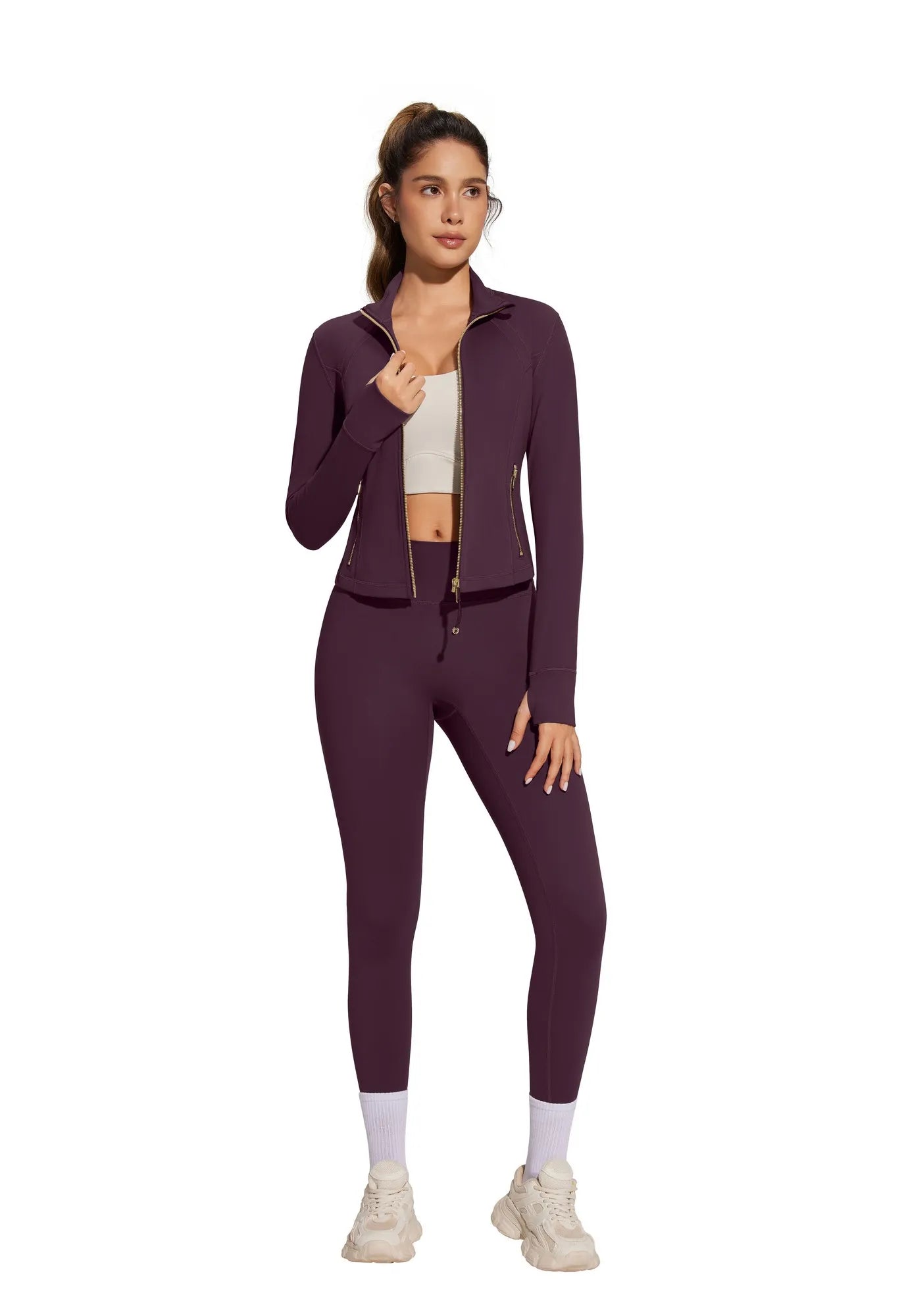 Golden Full Zip Up Jackets Workout Set