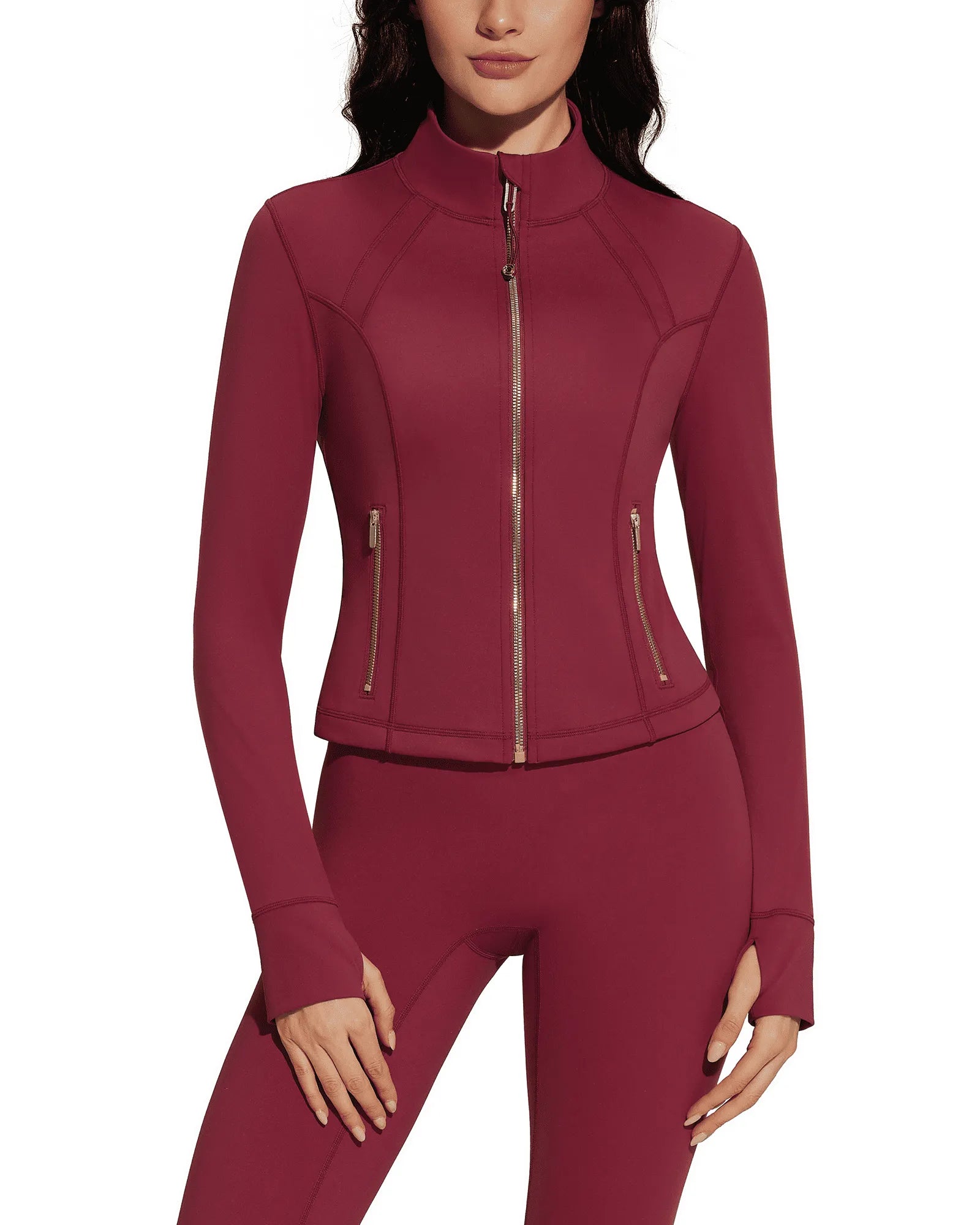 Golden Full Zip Up Jackets Workout Set