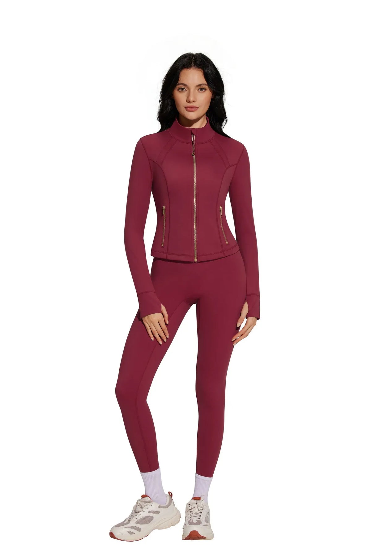 Golden Full Zip Up Jackets Workout Set