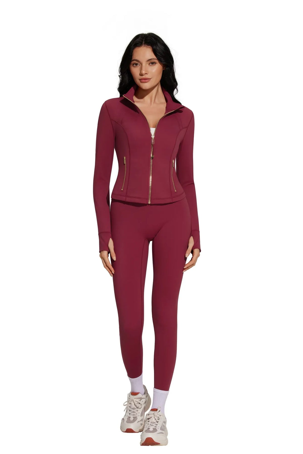 Golden Full Zip Up Jackets Workout Set