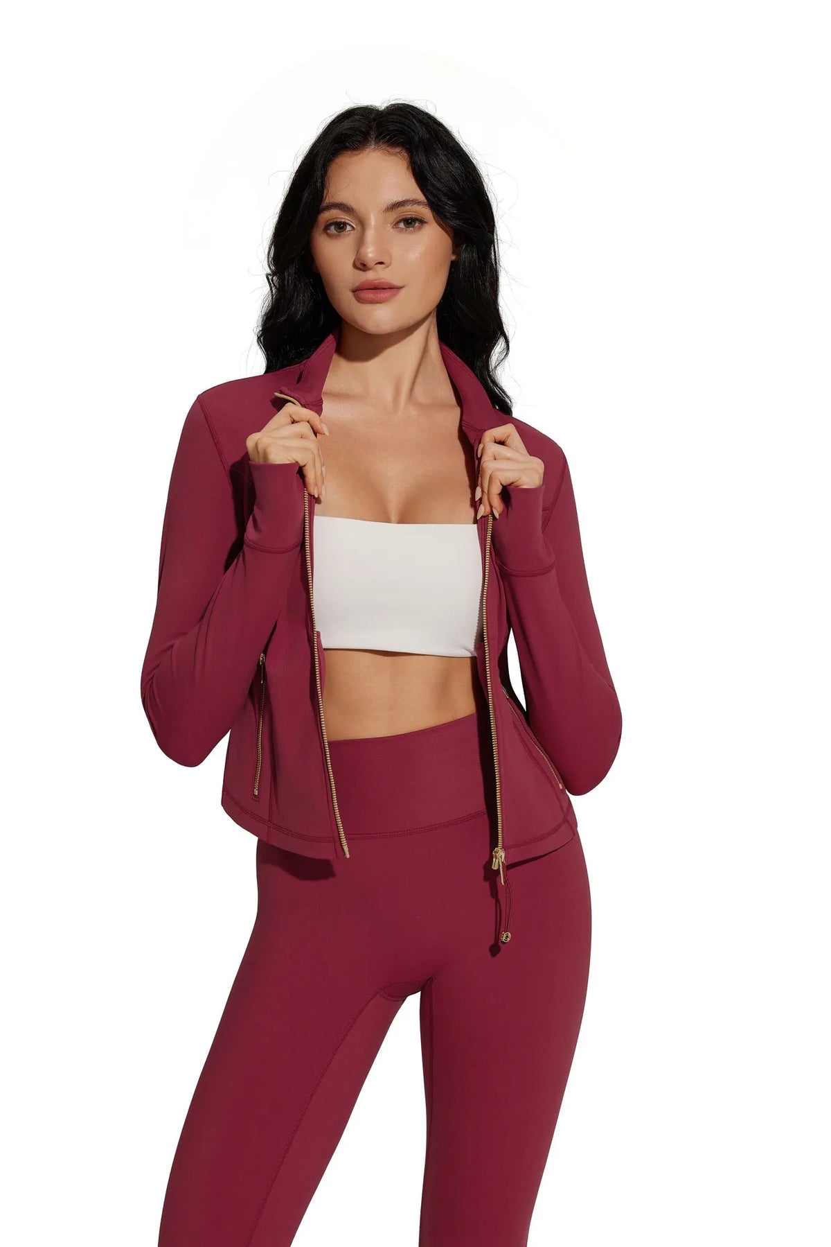 Golden Full Zip Up Jackets Workout Set