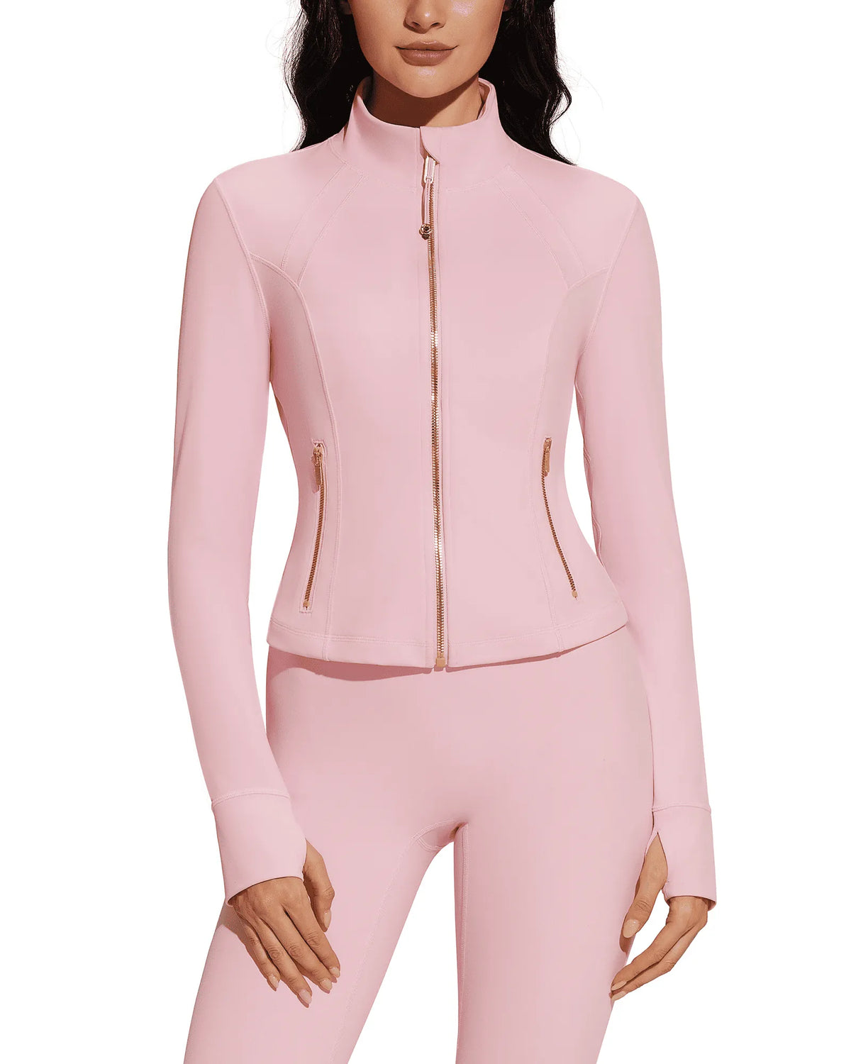 Golden Full Zip Up Jackets Workout Set