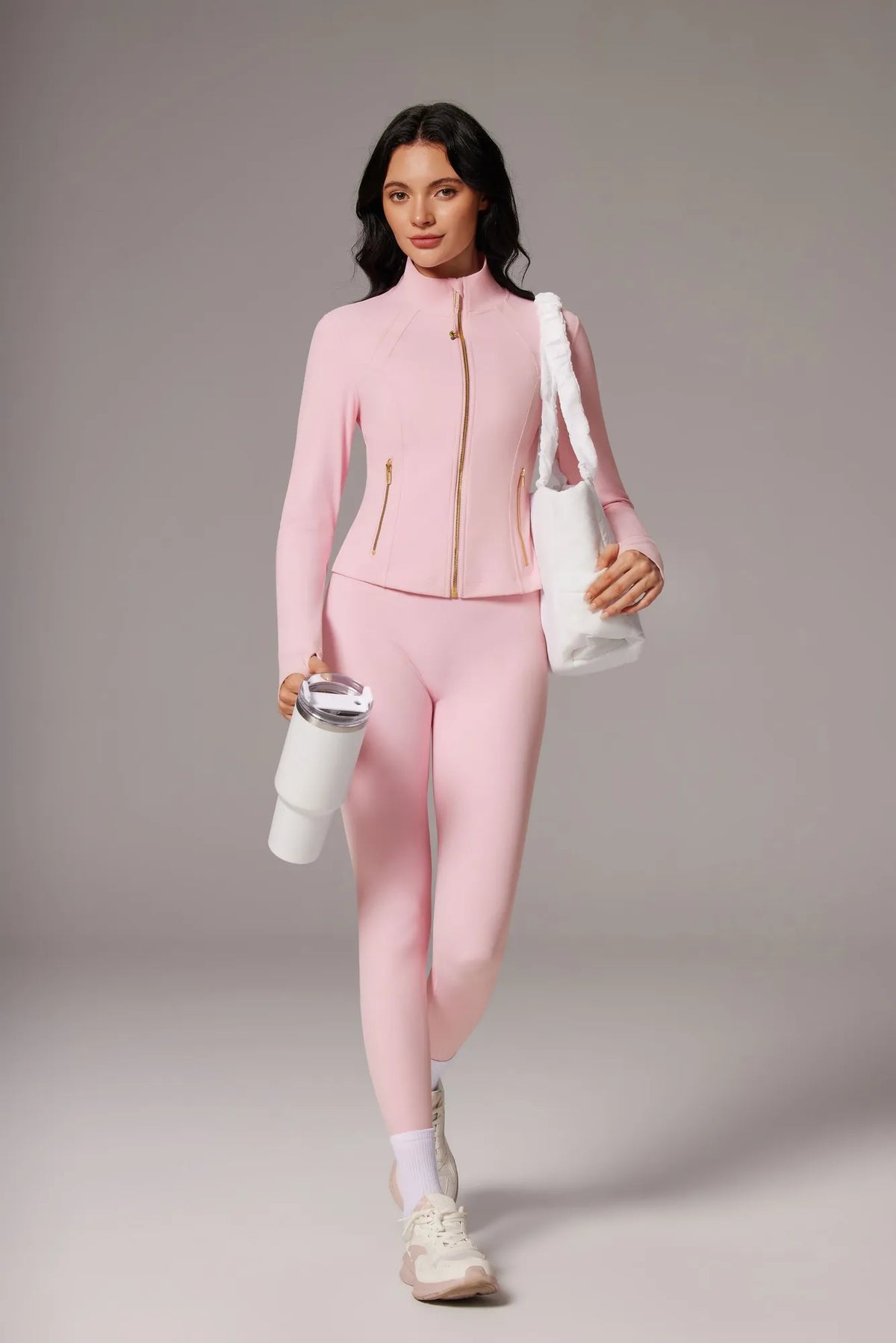 Golden Full Zip Up Jackets Workout Set