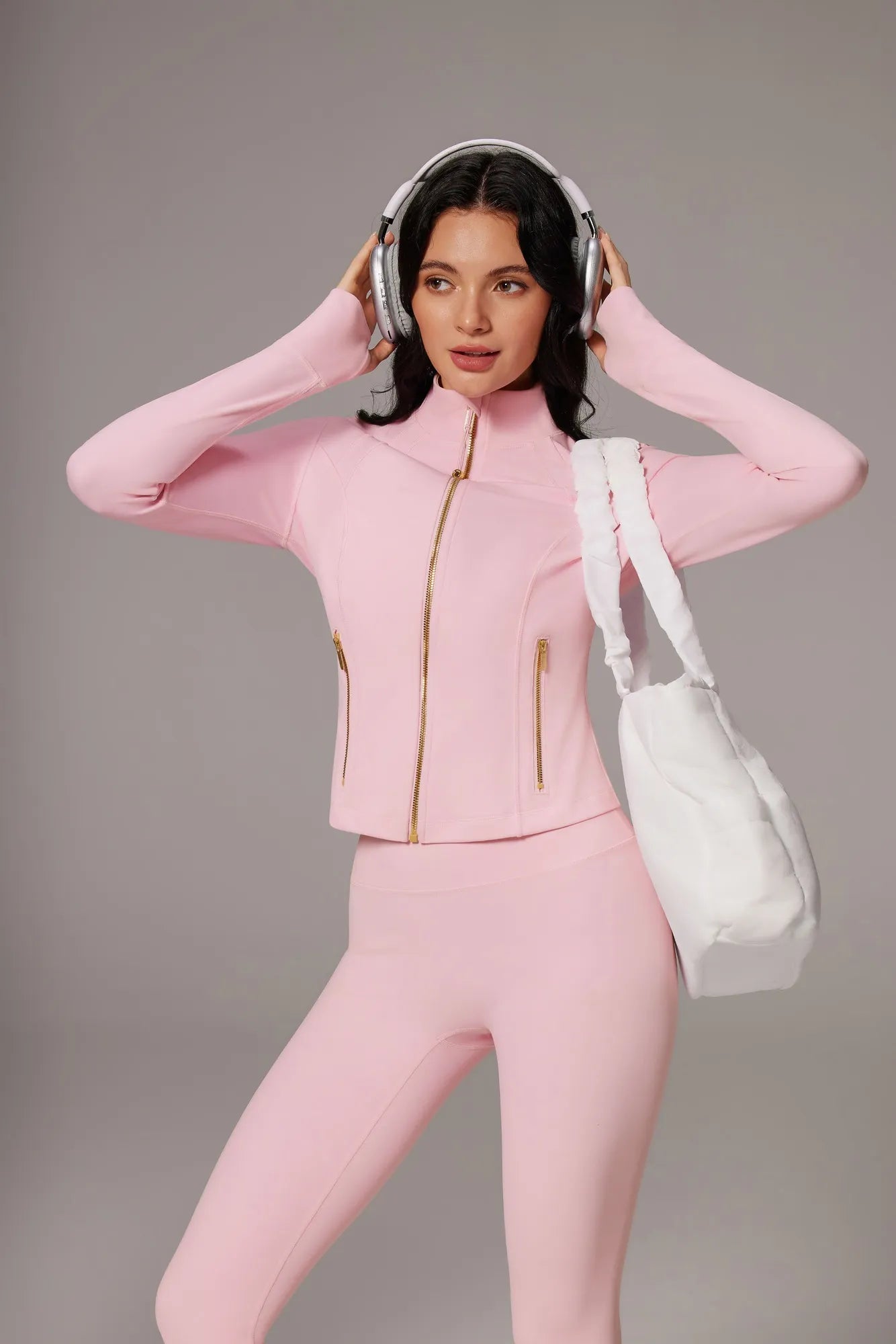 Golden Full Zip Up Jackets Workout Set
