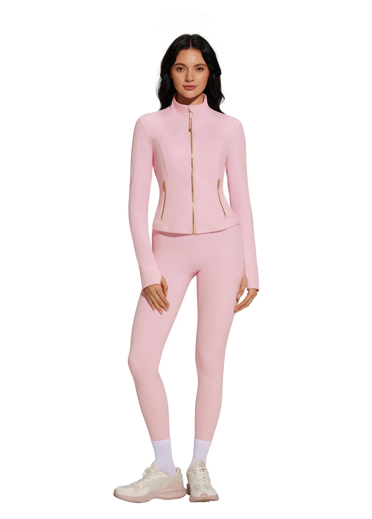 Golden Full Zip Up Jackets Workout Set
