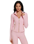 Golden Full Zip Up Jackets Workout Set