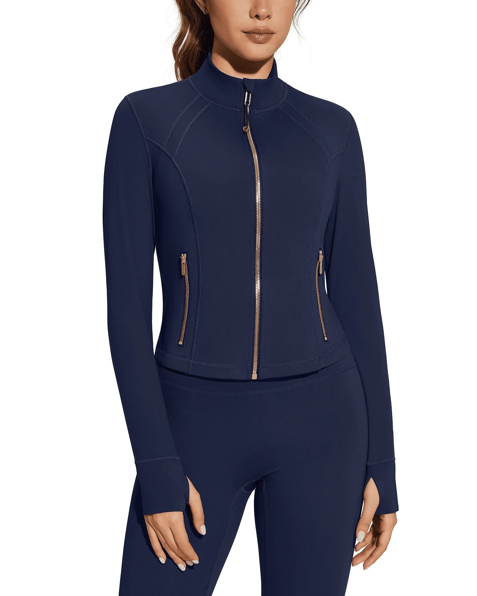 Golden Full Zip Up Jackets Workout Set