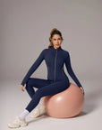 Golden Full Zip Up Jackets Workout Set