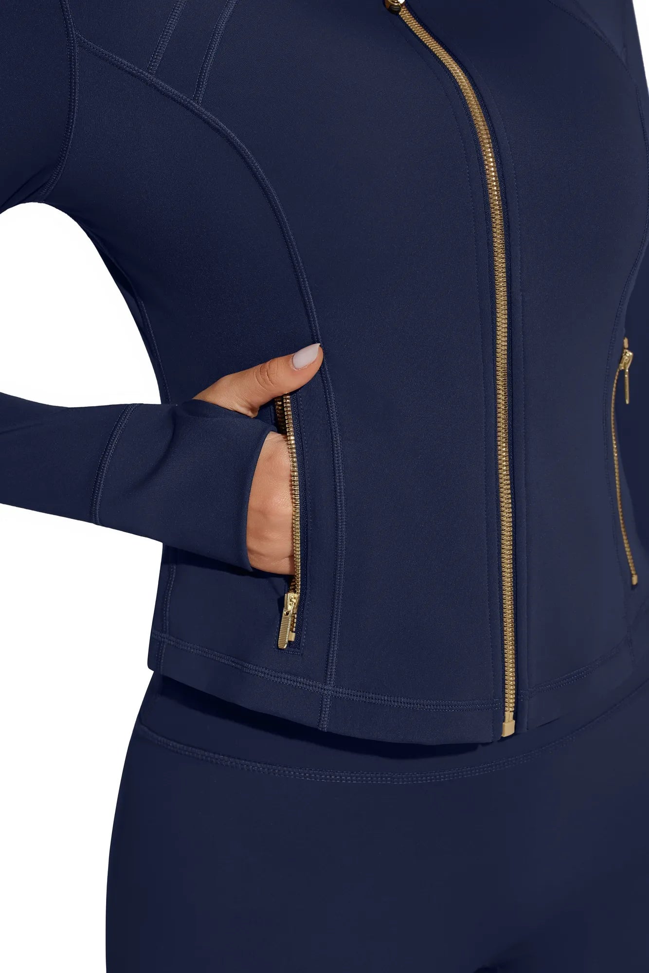 Golden Full Zip Up Jackets Workout Set