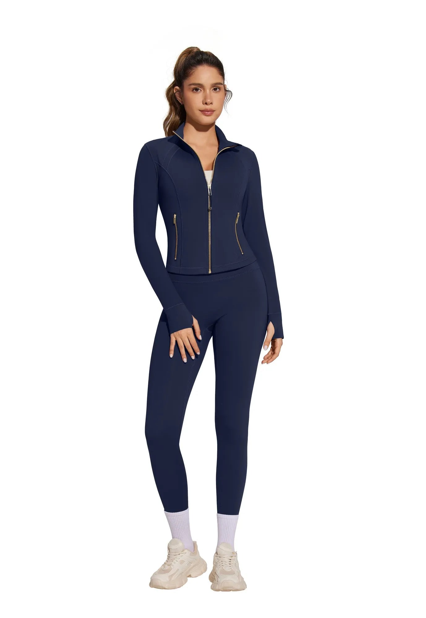 Golden Full Zip Up Jackets Workout Set