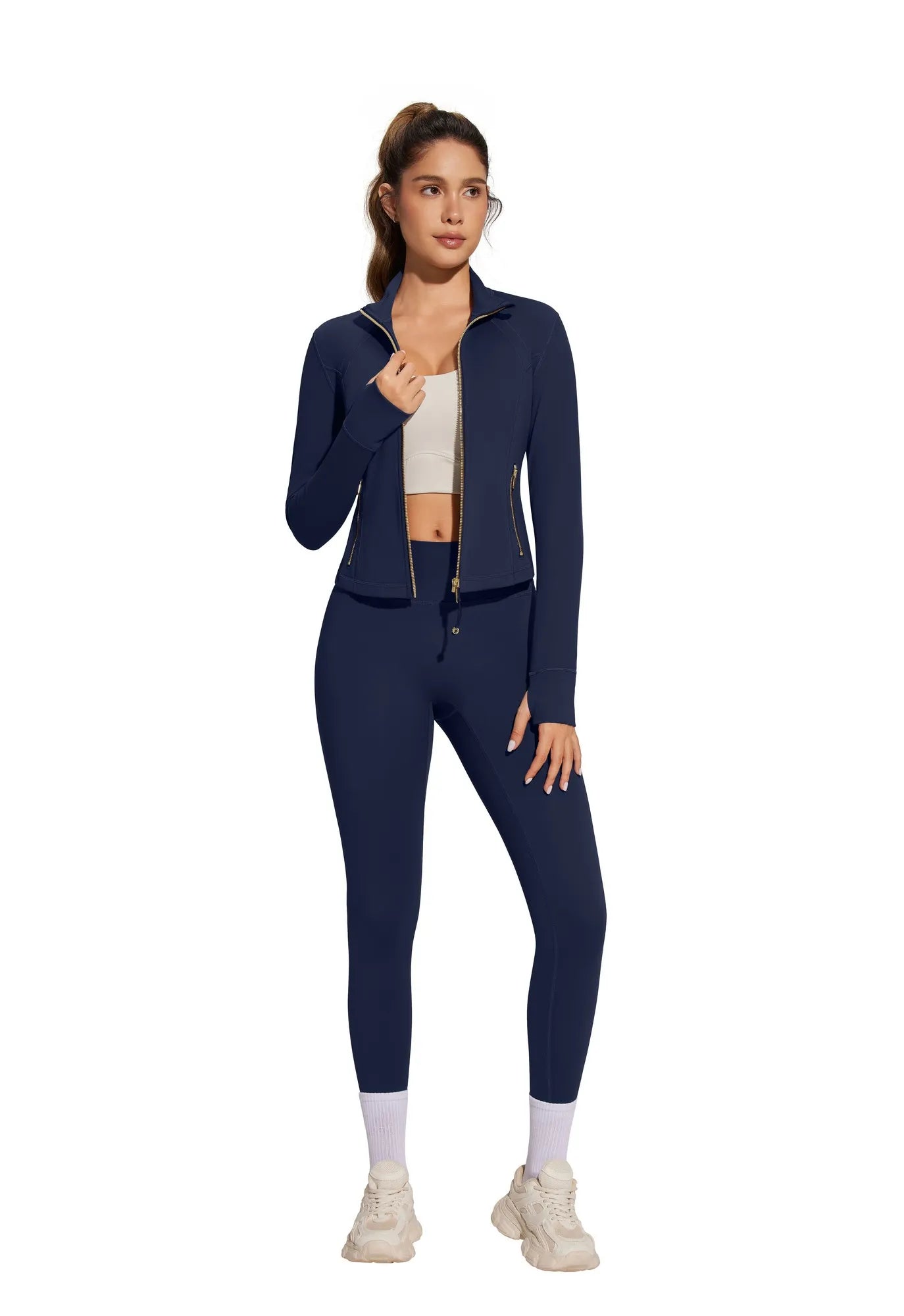 Golden Full Zip Up Jackets Workout Set