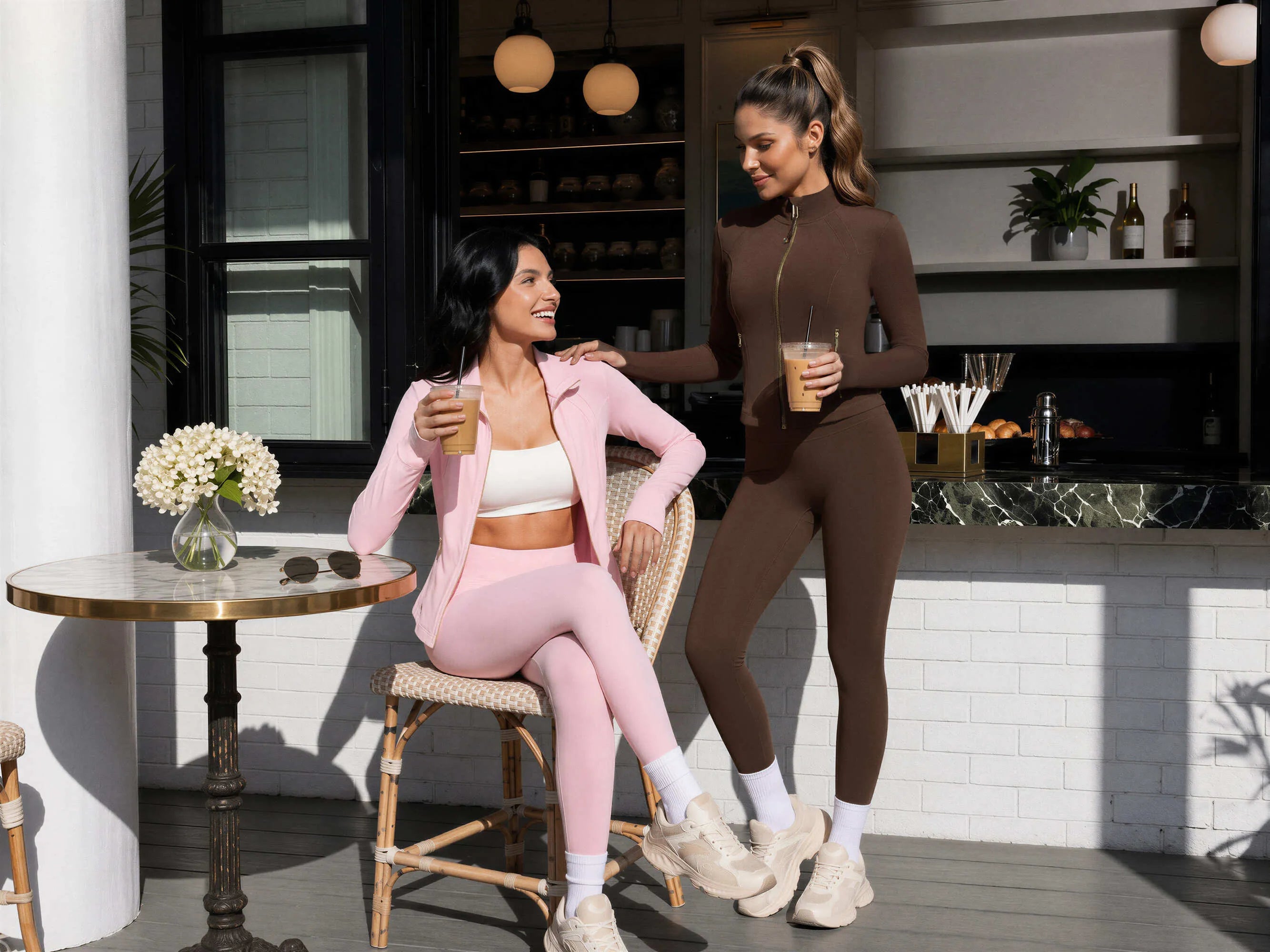Golden Full Zip Up Jackets Workout Set