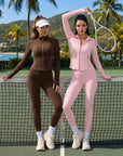 Golden Full Zip Up Jackets Workout Set