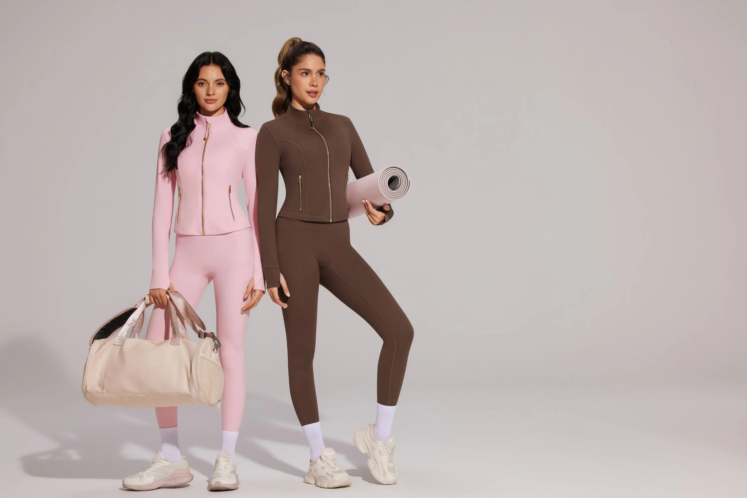 Golden Full Zip Up Jackets Workout Set