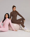 Golden Full Zip Up Jackets Workout Set