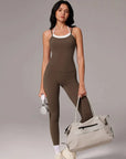 Double Layer Padded Top Leggings Workout Sets-SUUKSESS-Brown-XS-SUUKSESS