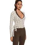 Tie Front Wrap Tops Leggings Outfits - Long Sleeve
