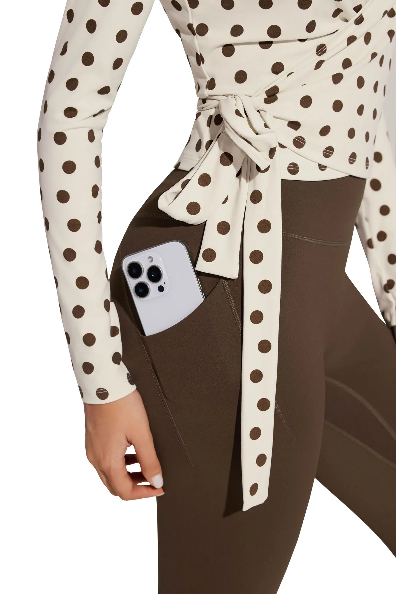 Tie Front Wrap Tops Leggings Outfits - Long Sleeve