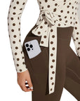 Tie Front Wrap Tops Leggings Outfits - Long Sleeve