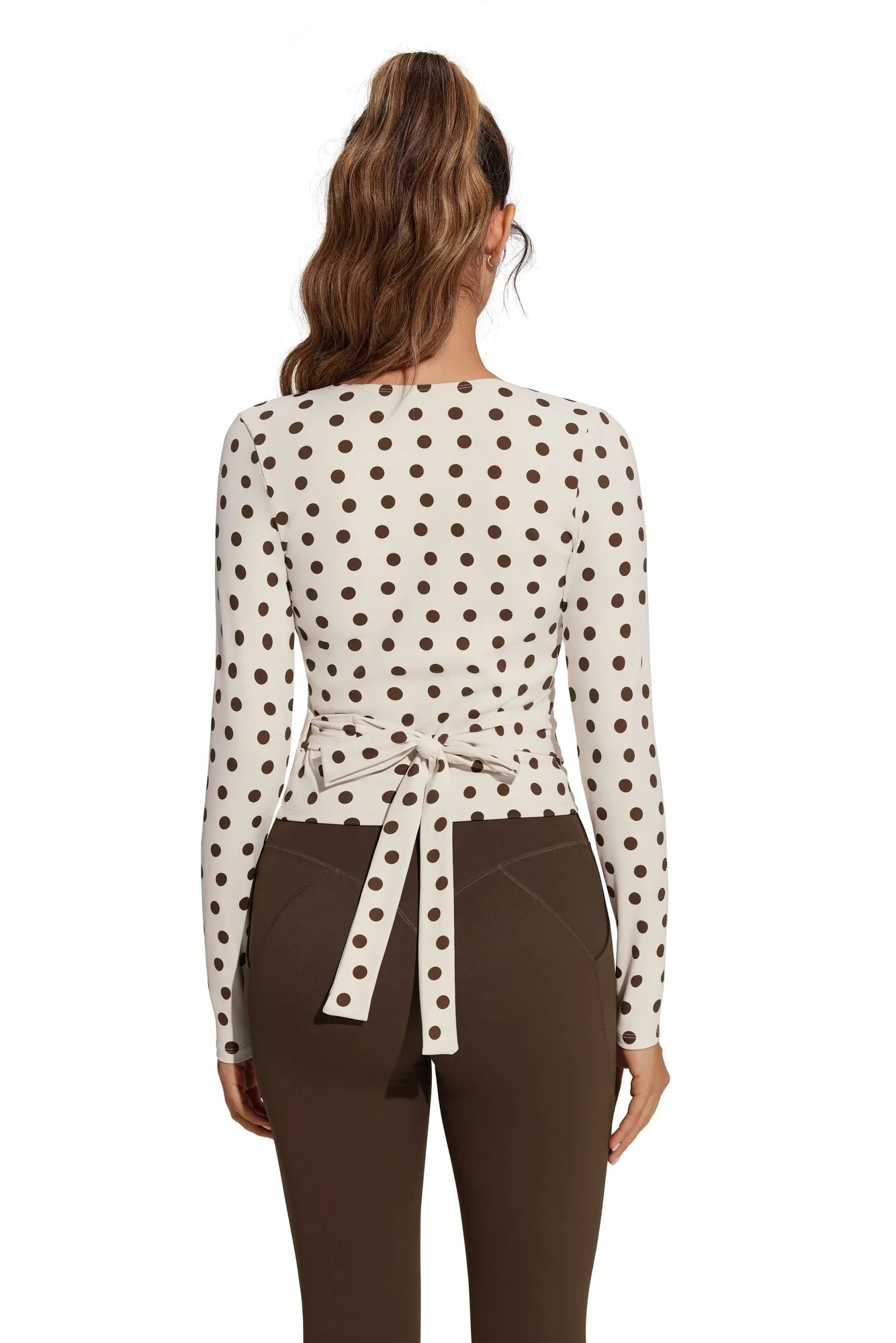 Tie Front Wrap Tops Leggings Outfits - Long Sleeve