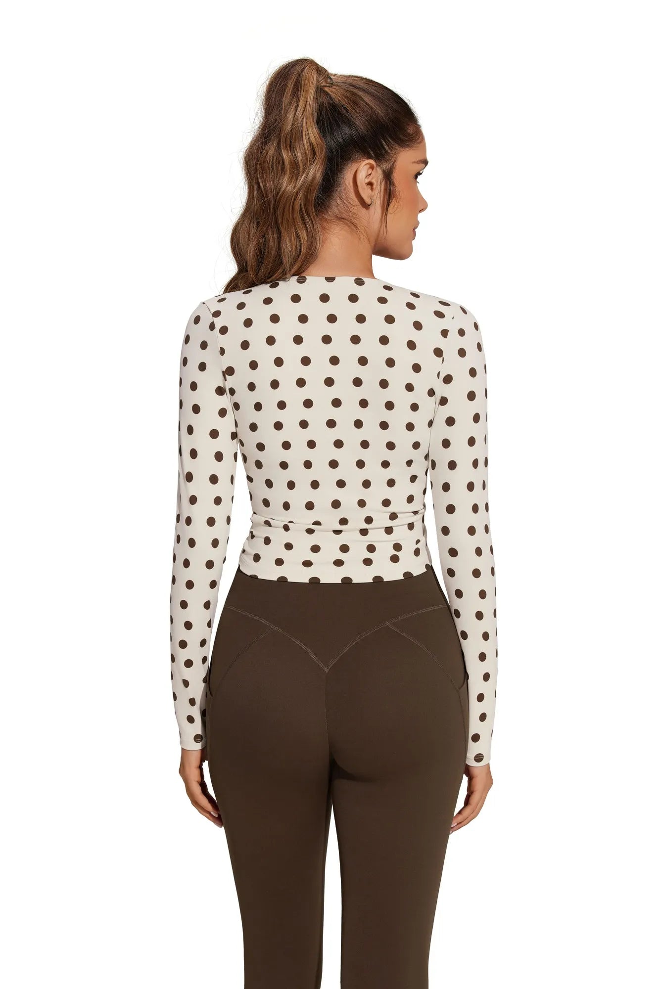 Tie Front Wrap Tops Leggings Outfits - Long Sleeve