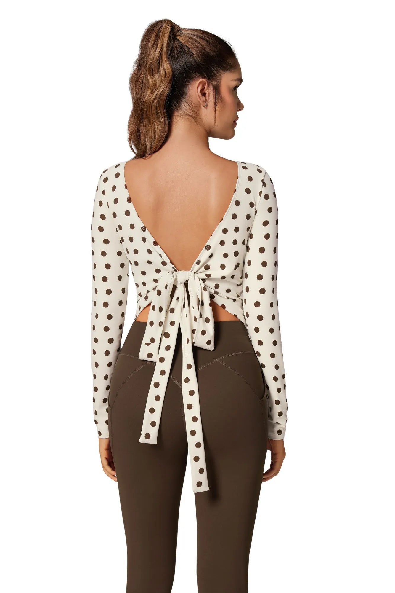 Tie Front Wrap Tops Leggings Outfits - Long Sleeve