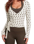 Tie Front Wrap Tops Leggings Outfits - Long Sleeve
