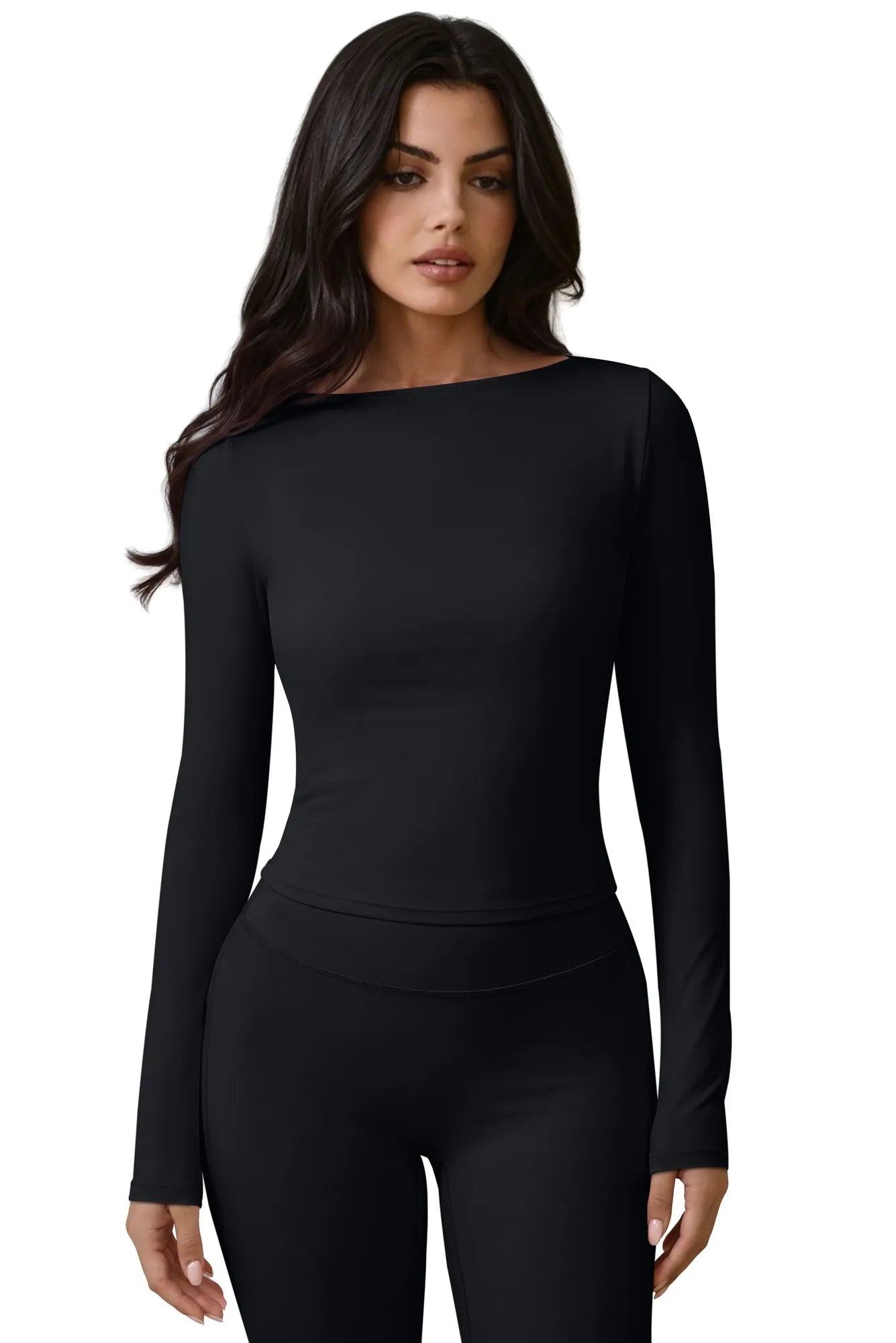 Tie Front Wrap Tops Leggings Outfits - Long Sleeve