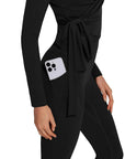 Tie Front Wrap Tops Leggings Outfits - Long Sleeve
