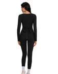 Tie Front Wrap Tops Leggings Outfits - Long Sleeve