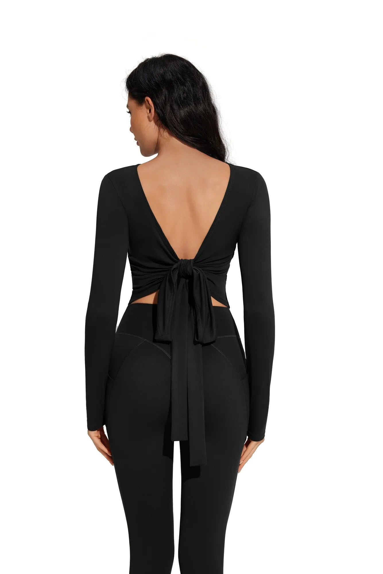 Tie Front Wrap Tops Leggings Outfits - Long Sleeve