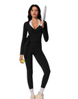 Tie Front Wrap Tops Leggings Outfits - Long Sleeve