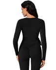 Tie Front Wrap Tops Leggings Outfits - Long Sleeve