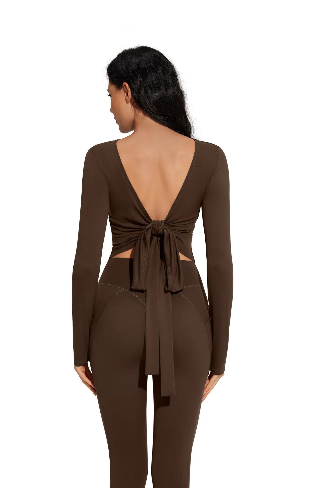 Tie Front Wrap Tops Leggings Outfits - Long Sleeve