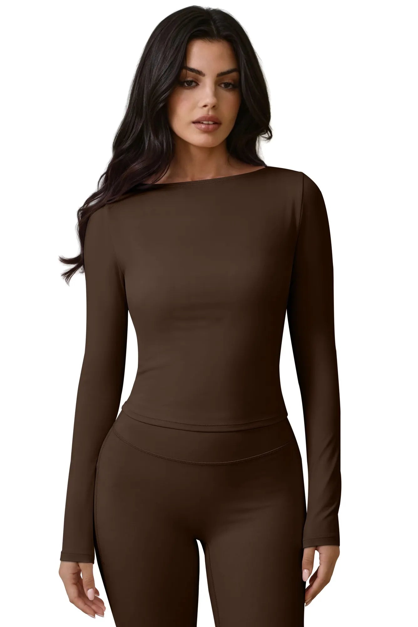 Tie Front Wrap Tops Leggings Outfits - Long Sleeve