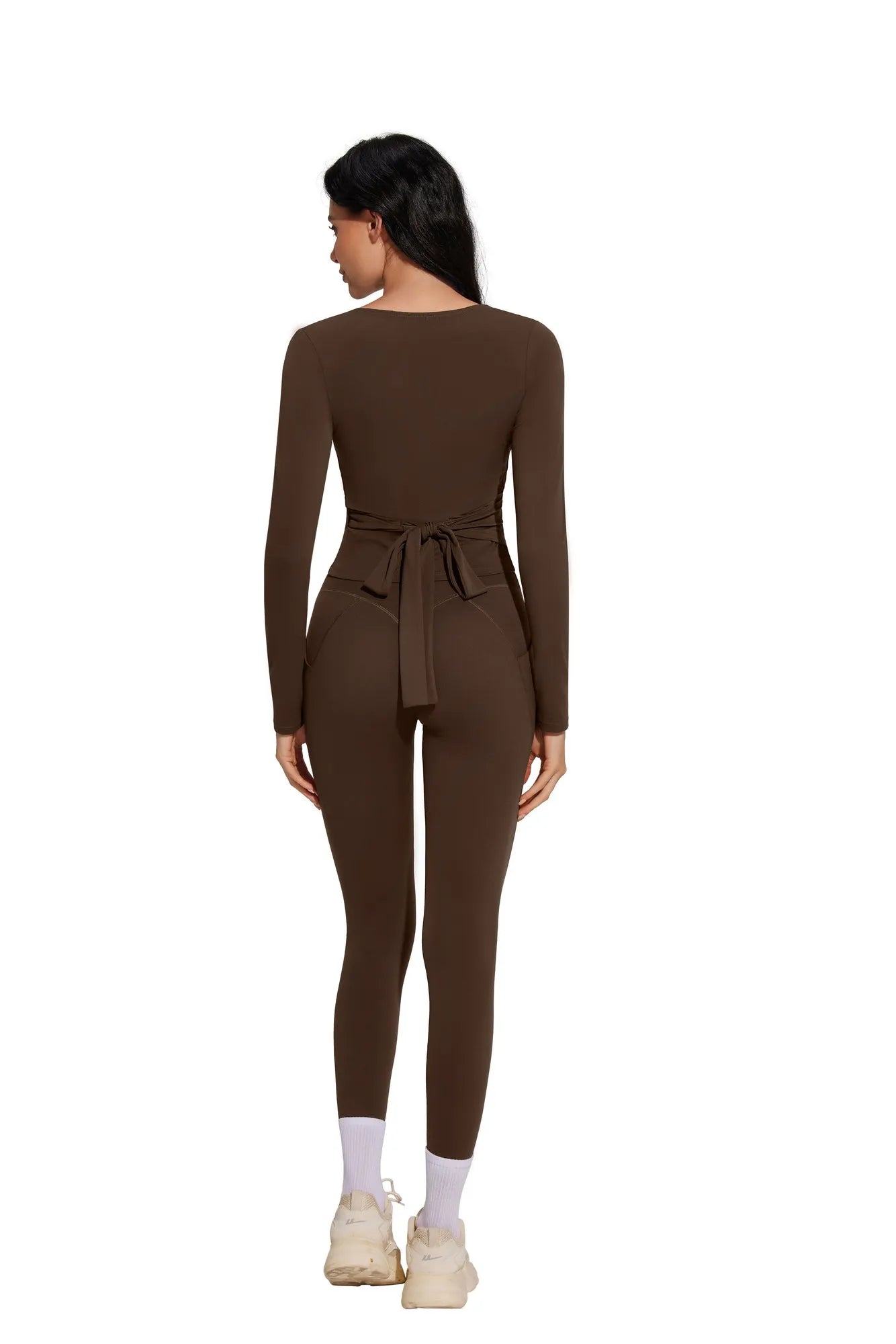 Tie Front Wrap Tops Leggings Outfits - Long Sleeve