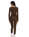 Tie Front Wrap Tops Leggings Outfits - Long Sleeve