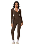 Tie Front Wrap Tops Leggings Outfits - Long Sleeve
