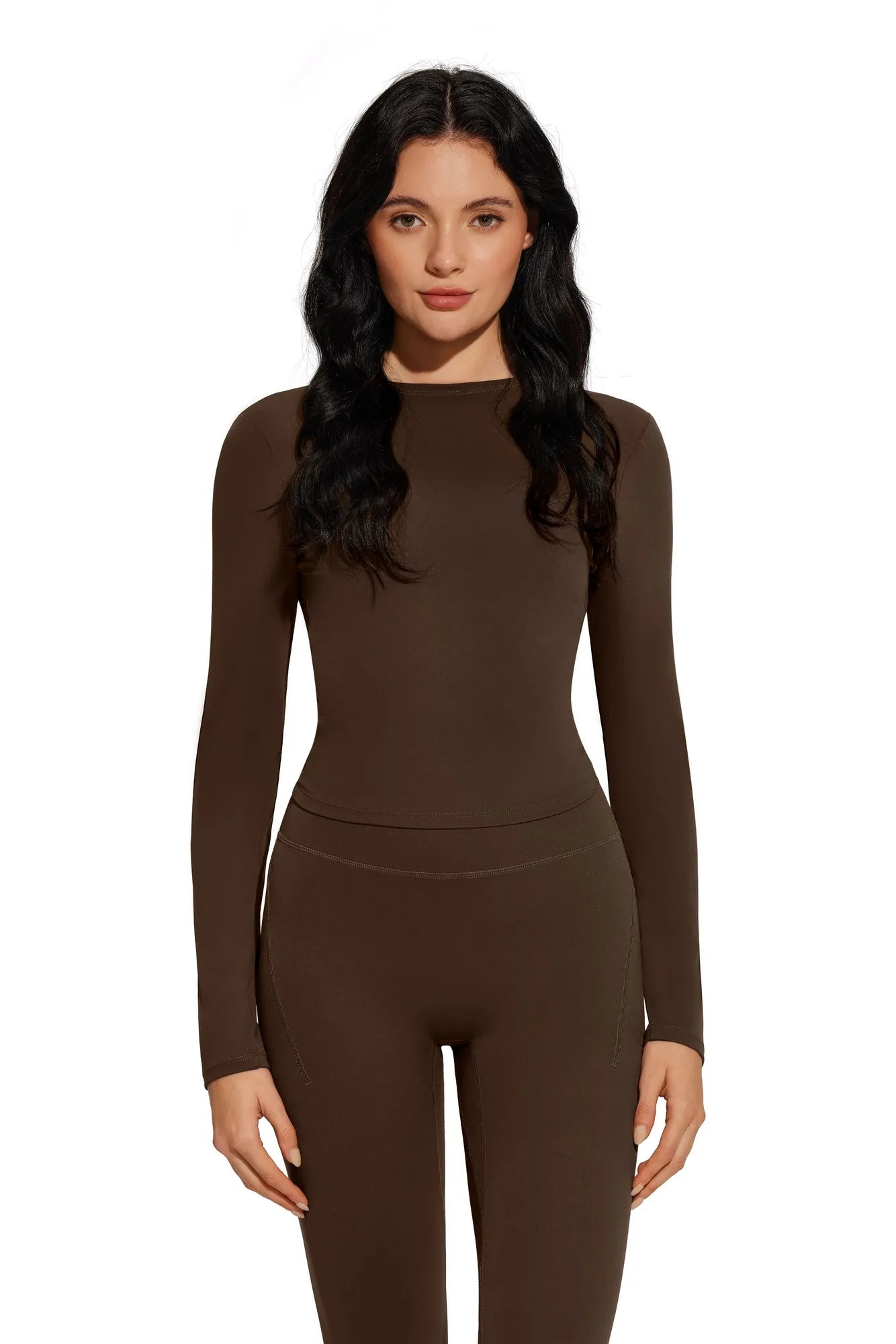 Tie Front Wrap Tops Leggings Outfits - Long Sleeve