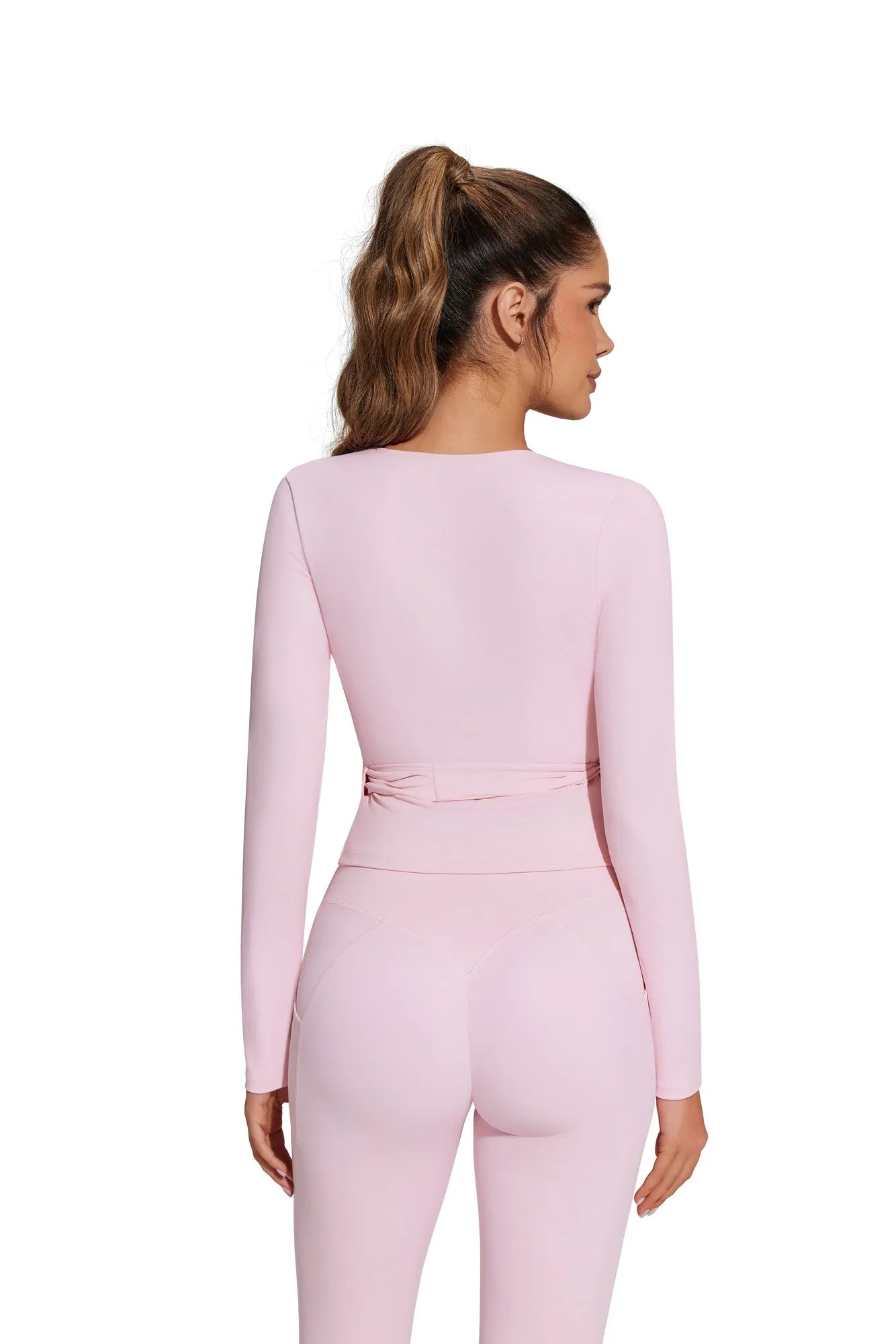 Tie Front Wrap Tops Leggings Outfits - Long Sleeve