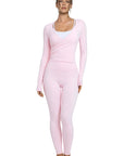 Tie Front Wrap Tops Leggings Outfits - Long Sleeve