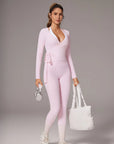 Tie Front Wrap Tops Leggings Outfits - Long Sleeve