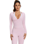 Tie Front Wrap Tops Leggings Outfits - Long Sleeve