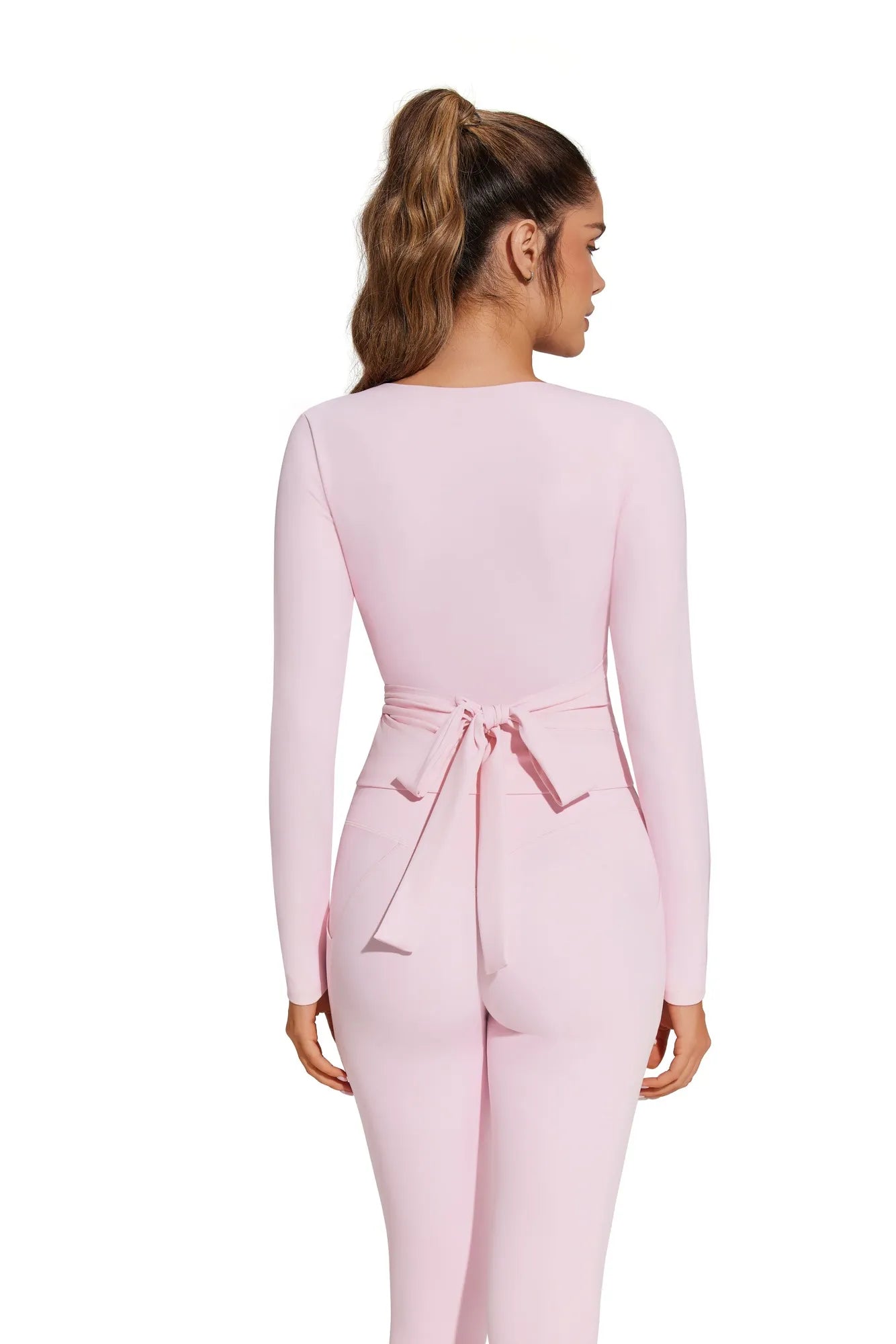 Tie Front Wrap Tops Leggings Outfits - Long Sleeve