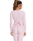 Tie Front Wrap Tops Leggings Outfits - Long Sleeve