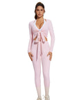 Tie Front Wrap Tops Leggings Outfits - Long Sleeve
