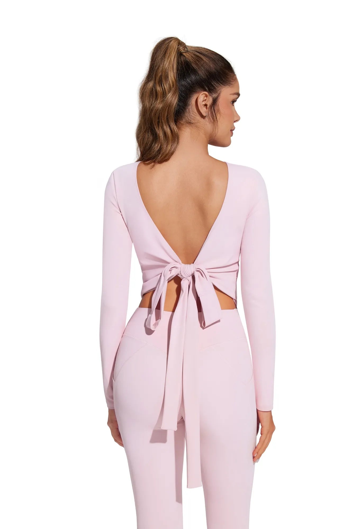 Tie Front Wrap Tops Leggings Outfits - Long Sleeve