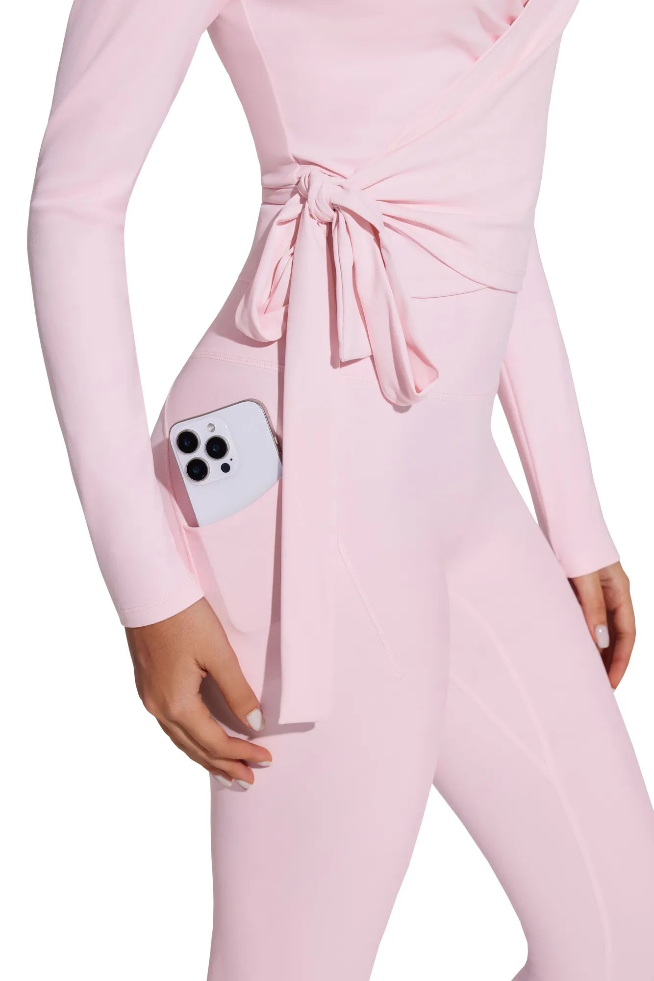 Tie Front Wrap Tops Leggings Outfits - Long Sleeve