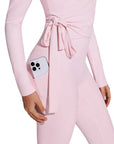 Tie Front Wrap Tops Leggings Outfits - Long Sleeve