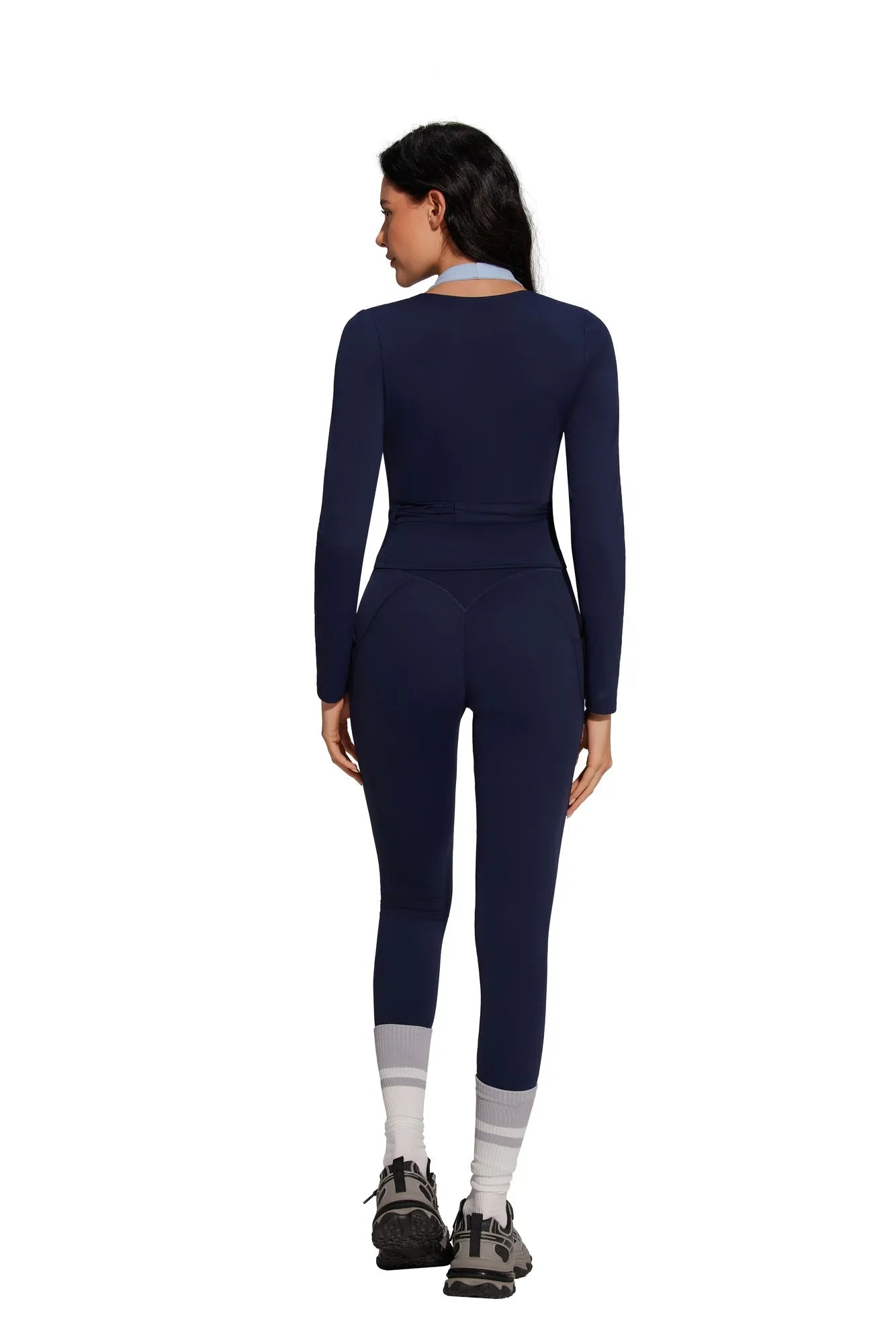 Tie Front Wrap Tops Leggings Outfits - Long Sleeve